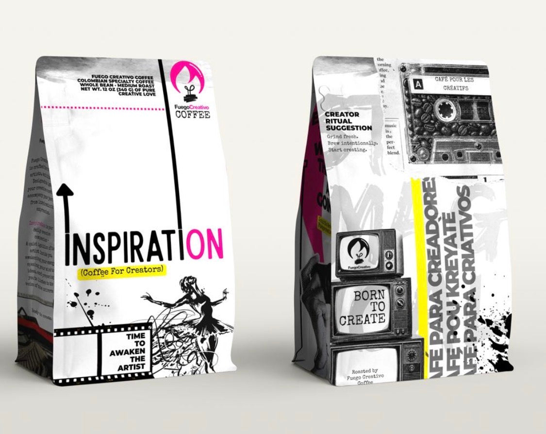 Fuego Creativo Inspiration coffee bag, front and back
